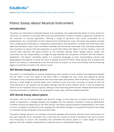 Piano: Essay about Musical Instrument