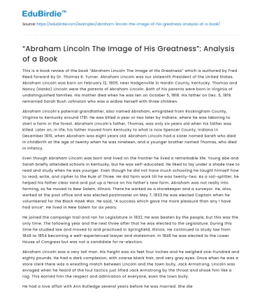 “Abraham Lincoln The Image of His Greatness”: Analysis of a Book