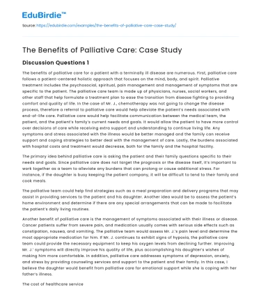 The Benefits of Palliative Care: Case Study