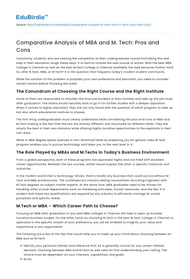 MBA vs M. Tech: A Comparative Study