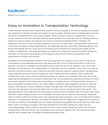 Essay on Innovation in Transportation Technology