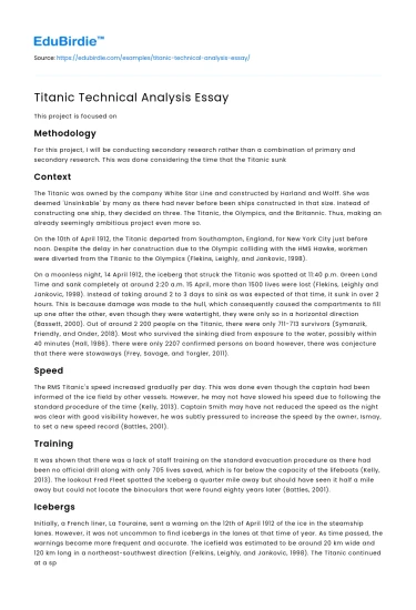 Titanic Technical Analysis Essay
