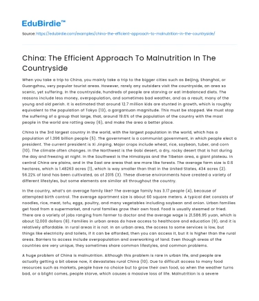 China: The Efficient Approach To Malnutrition In The Countryside