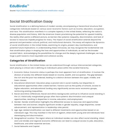 Social Stratification in the United States
