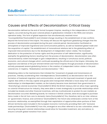 Causes and Effects of Decolonization: Critical Essay