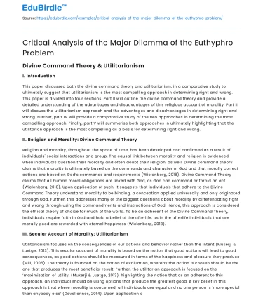 Critical Analysis of the Major Dilemma of the Euthyphro Problem