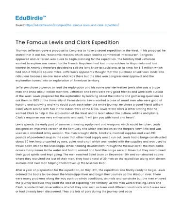 The Famous Lewis and Clark Expedition