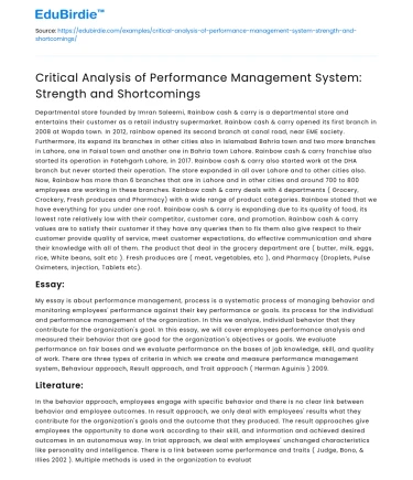 Analysis of Performance Management: Strengths and Shortcomings