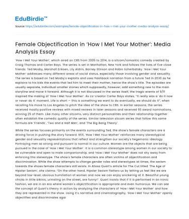 Female Objectification in ‘How I Met Your Mother’: Media Analysis