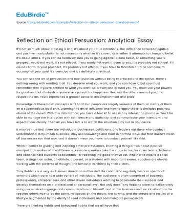 Reflection on Ethical Persuasion: Analytical Essay