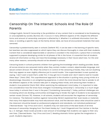 Censorship On The Internet: Schools And The Role Of Parents