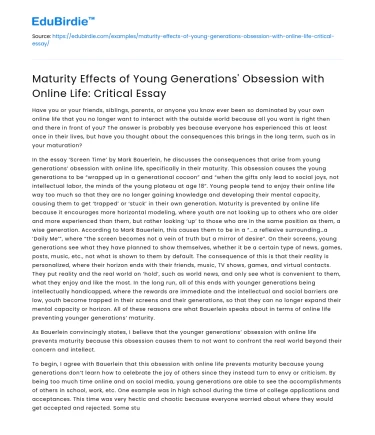 Effects of Young Generations’ Online Obsession