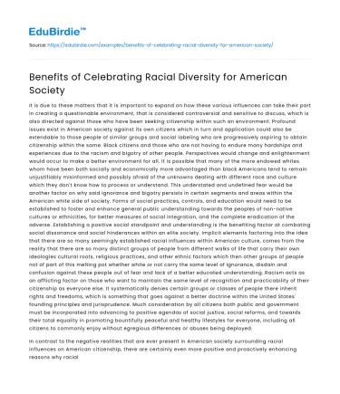 Benefits of Celebrating Racial Diversity for American Society