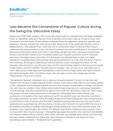 Jazz’s Role in Popular Culture during the Swing Era