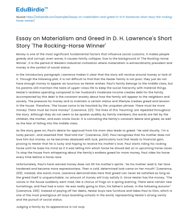 Materialism and Greed in ‘The Rocking-Horse Winner’