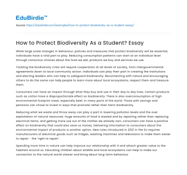 How to Protect Biodiversity As a Student? Essay