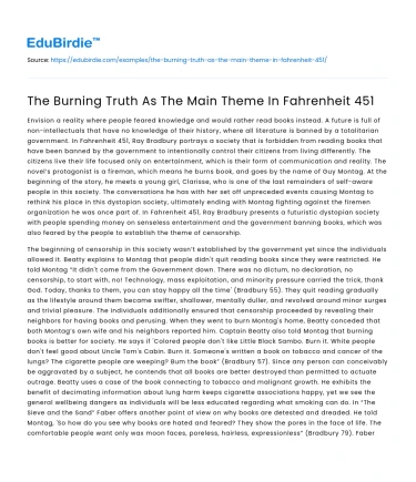 The Burning Truth As The Main Theme In Fahrenheit 451