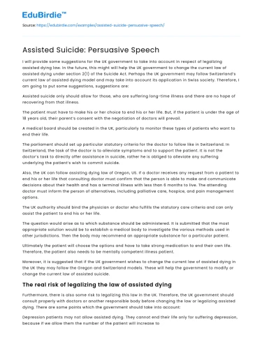 Assisted Suicide: Persuasive Speech