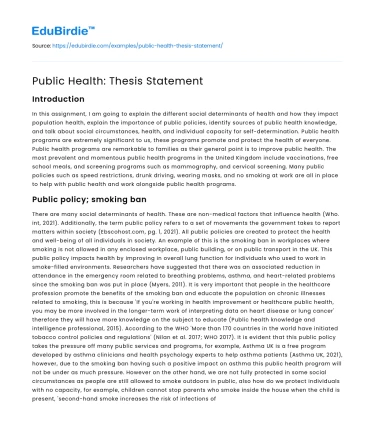 Public Health: Thesis Statement