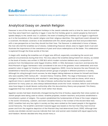 Analytical Essay on Jewish Religion