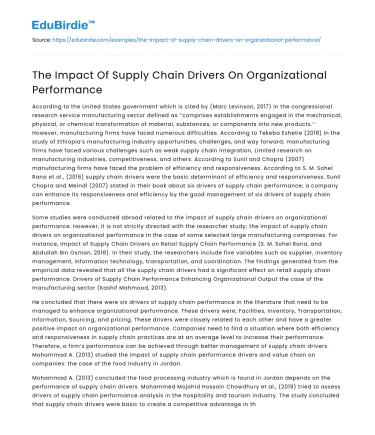 The Impact Of Supply Chain Drivers On Organizational Performance