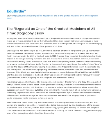 Ella Fitzgerald: Greatest Musician Biography
