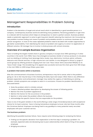 Management Responsibilities In Problem Solving