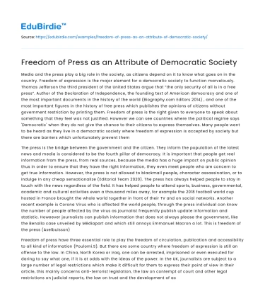 Freedom of Press as an Attribute of Democratic Society