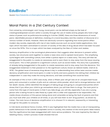 Moral Panic in a 21st Century Context