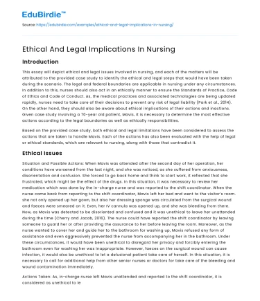 Ethical And Legal Implications In Nursing