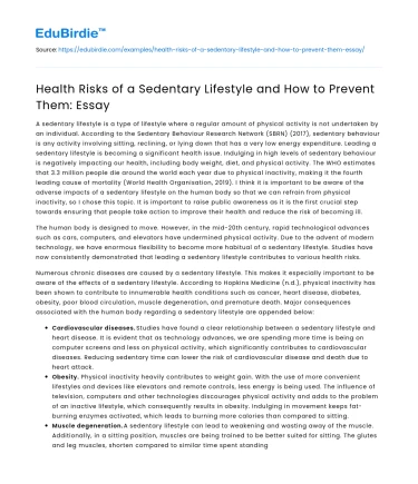 Health Risks of a Sedentary Lifestyle and How to Prevent Them: Essay