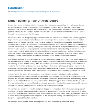 Nation Building: Role Of Architecture