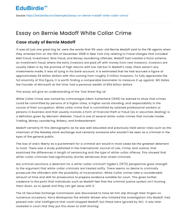 Essay on Bernie Madoff White Collar Crime