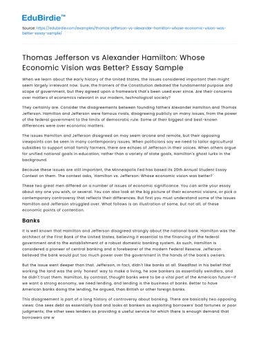 Jefferson vs Hamilton: Whose Economic Vision Prevailed?