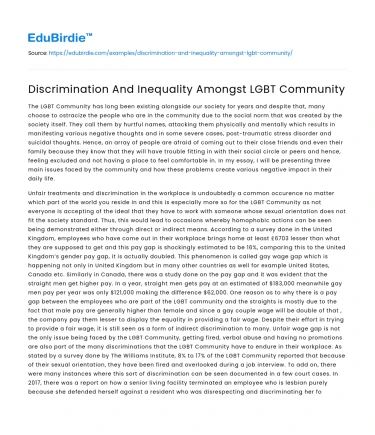 Discrimination And Inequality Amongst LGBT Community