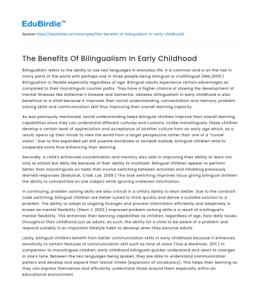 The Benefits Of Bilingualism In Early Childhood