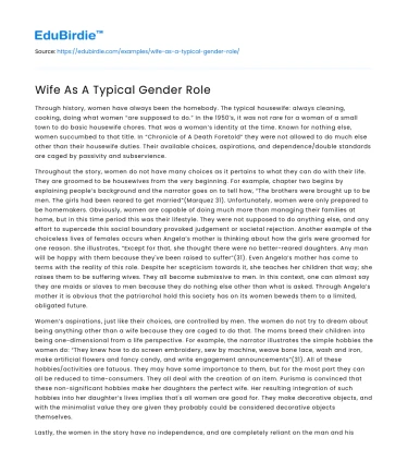 Wife As A Typical Gender Role