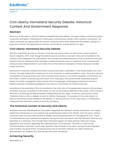 Civil Liberty vs Homeland Security: Historical Context & Govt Response