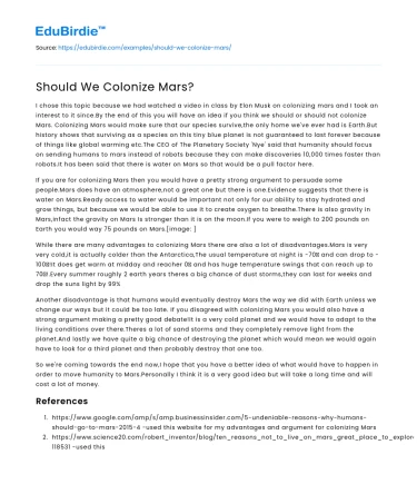 Should We Colonize Mars?