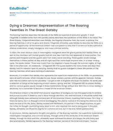 Dying a Dreamer: Roaring Twenties in The Great Gatsby