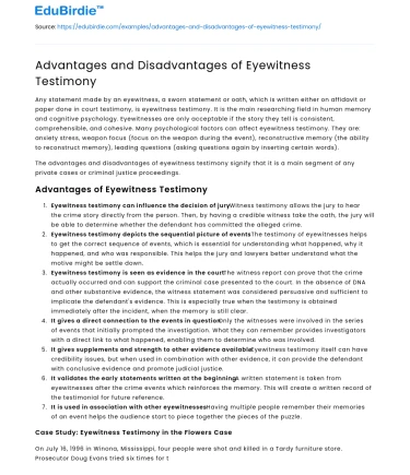 Advantages and Disadvantages of Eyewitness Testimony