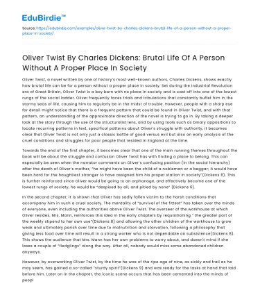 Oliver Twist: Life of a Person Without Place