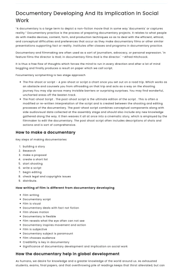 Documentary Developing And Its Implication In Social Work