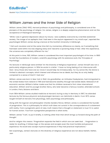 William James and the Inner Side of Religion