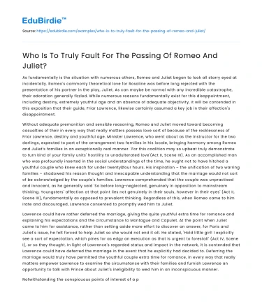 The Culprits Behind the Tragedy of Romeo and Juliet