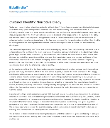 Cultural Identity: Narrative Essay