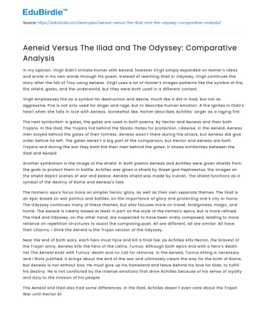Aeneid Versus The Iliad and The Odyssey: Comparative Analysis