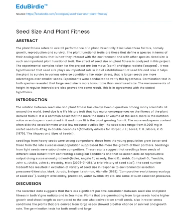 Seed Size And Plant Fitness