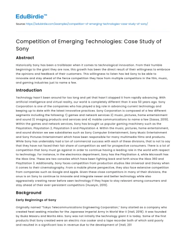 Competition of Emerging Technologies: Case Study of Sony