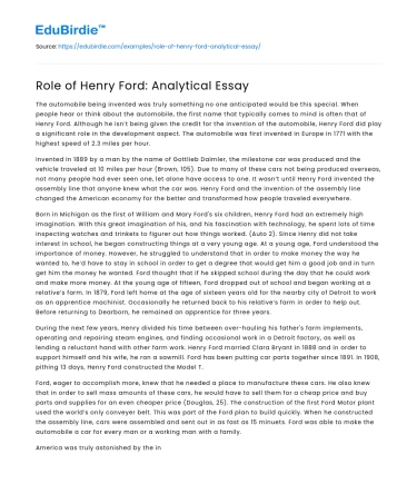 Role of Henry Ford: Analytical Essay